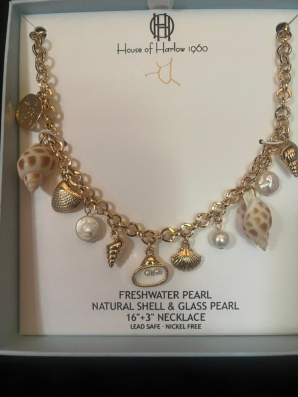 House of Harlow 1960 Gold-Tone Natural Shell & Freshwater Pearl Charm Necklace